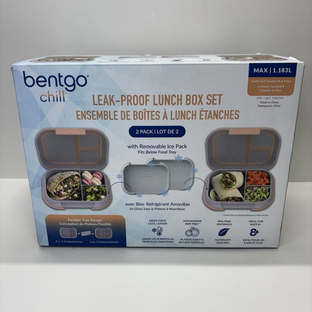 New Bentgo Chill XL 5 Cup Lunch Box Set Ice Pack 3/4‎ Compartment 8B03WB Purple